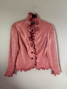 Adrianna Papell Rose Pink Ruffle-Trim Blazer